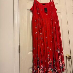 Torrid Red Floral Skater Midi Dress with pockets